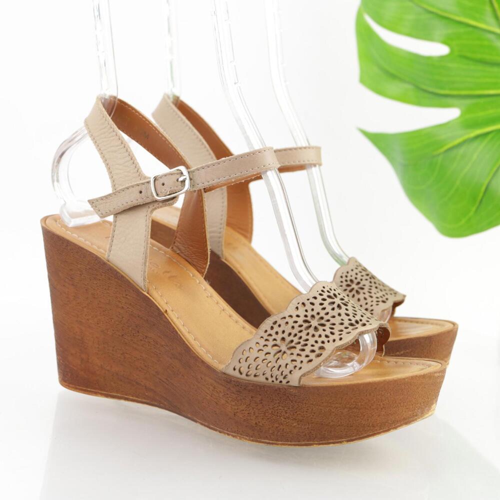 Mariella Womens Sandal Size 8.5 Tan Leather Wedge Platform Ankle Strap Shoe Boho